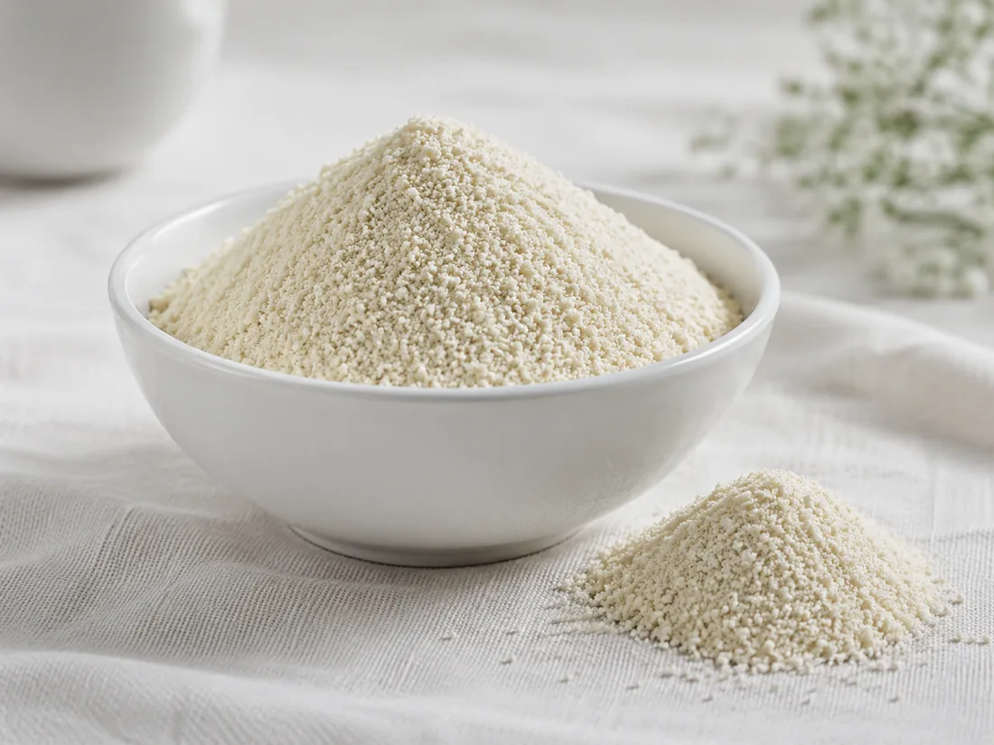 Near-white bleached shellac granules in a white bowl